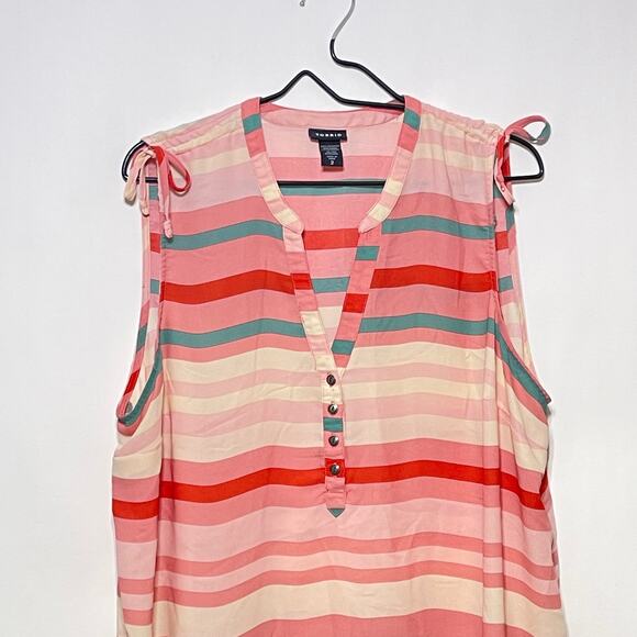 Torrid Sleeveless Blouse Womens 2XL Pink Striped V-Neck Henley Chiffon Tank Top - Picture 10 of 10